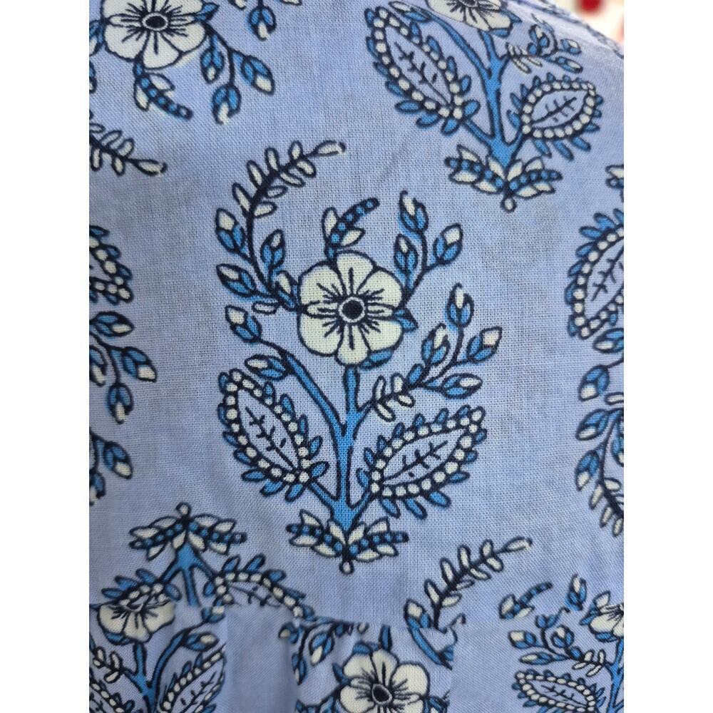 J Crew 100% Cotton Popover Split Neck Peasant Blouse Blue Floral Sz L - Picture 7 of 7